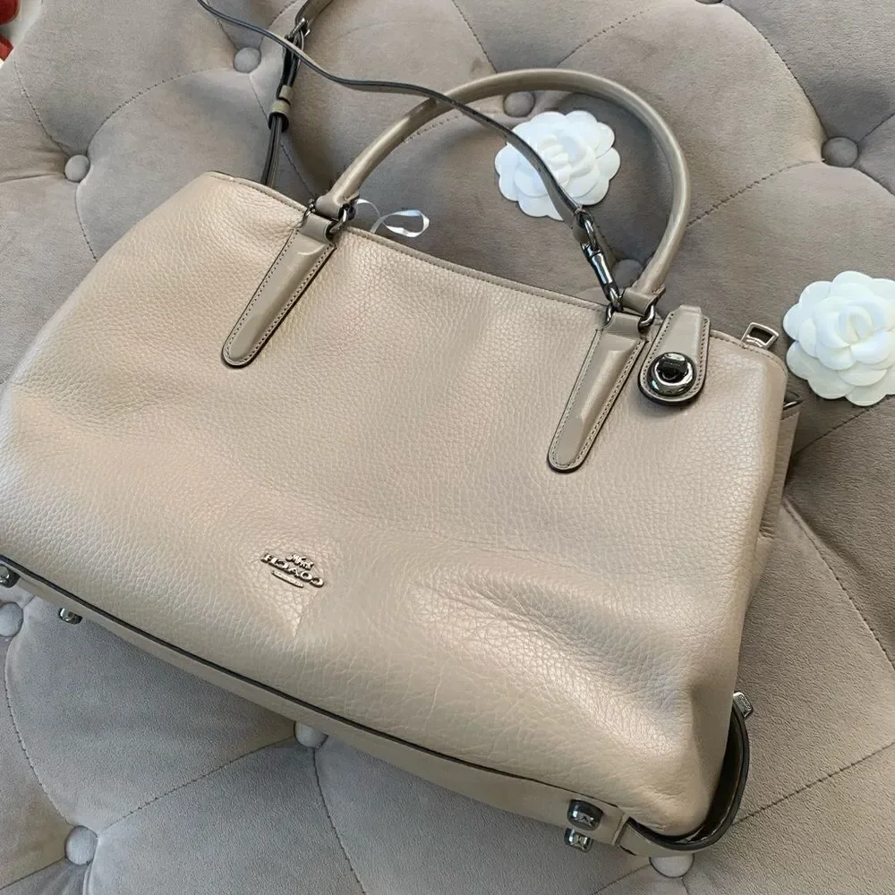 Coach Beige Leather Brooklyn Carryall Satchel